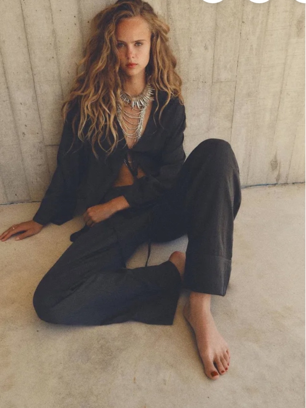 Zara Satin Pyjama-Style Trousers in Washed Petrol